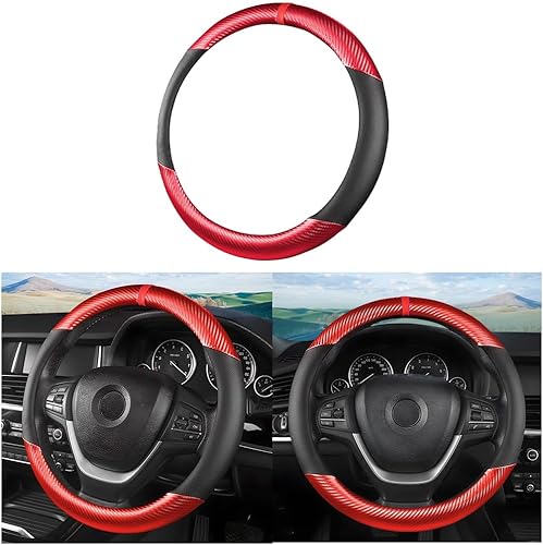 Miniatura 9 de LoyaForba Funda de fibra de carbono para volante de automóvil, piel de microfibra transpirable para mujeres y hombres, protector de volante
