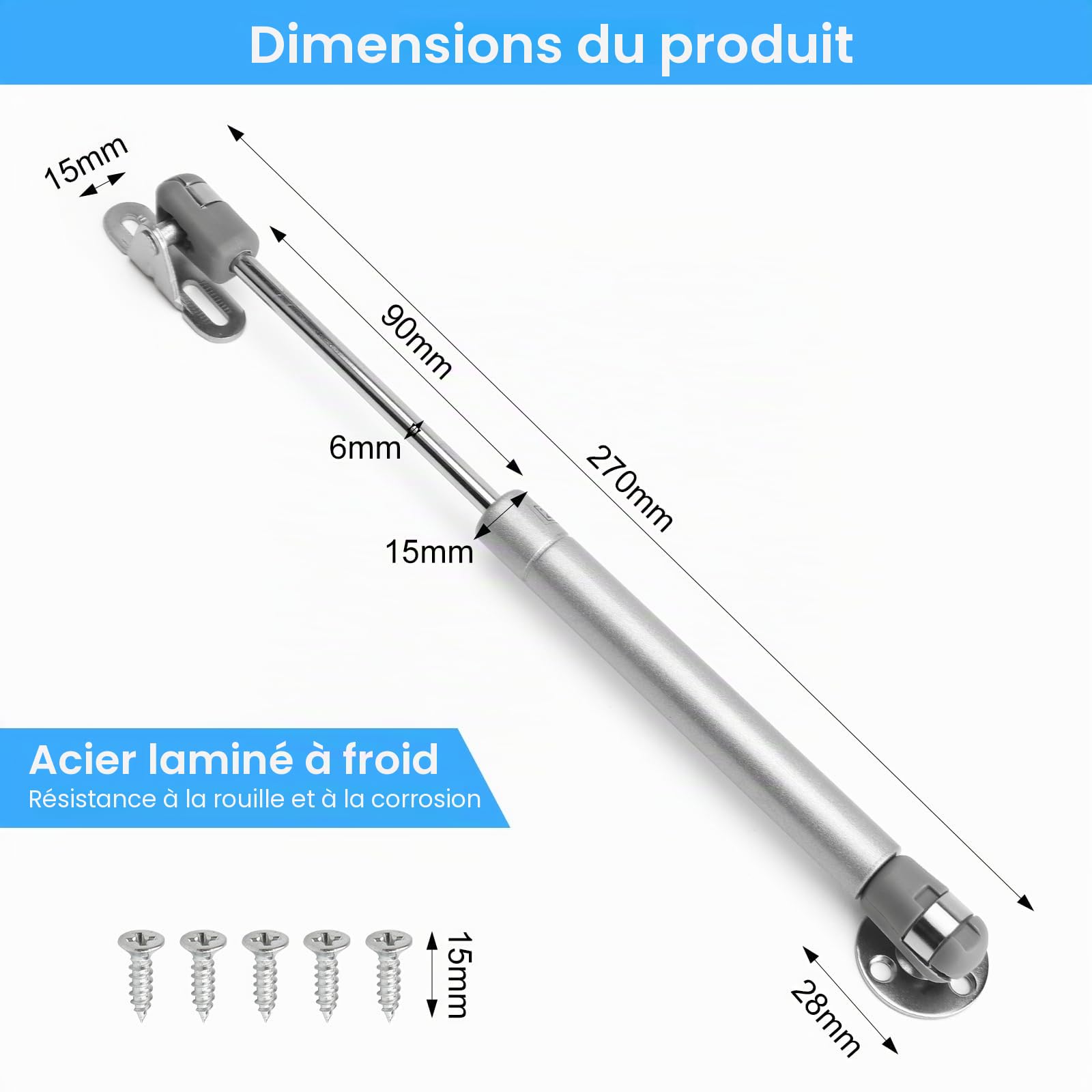 Lot de 4 Vérin à Gaz 200N / 20kg Verin Meuble Ressort Amortisseurs à Gaz avec Vis Verin Hydraulique Levage de Porte Armoire Cuisine Placard Penderie à Chambre Charniè