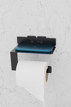 Risingmaber Metal Siyah Ultra Güçlü Yapışkanlı Telefon Tutacaklı Tuvalet WC Kağıtlık MT92S