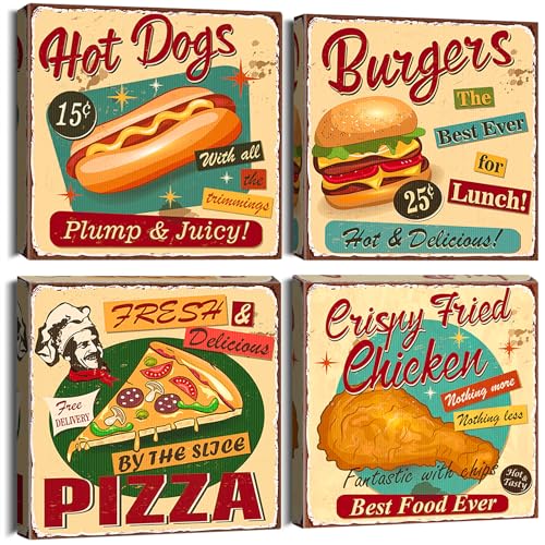 Artscope 4 lienzos artísticos para pared, pintura de comida deliciosa, obra de arte moderna enmarcada para decoración de baño, hogar, oficina, 12 x 12 pulgadas