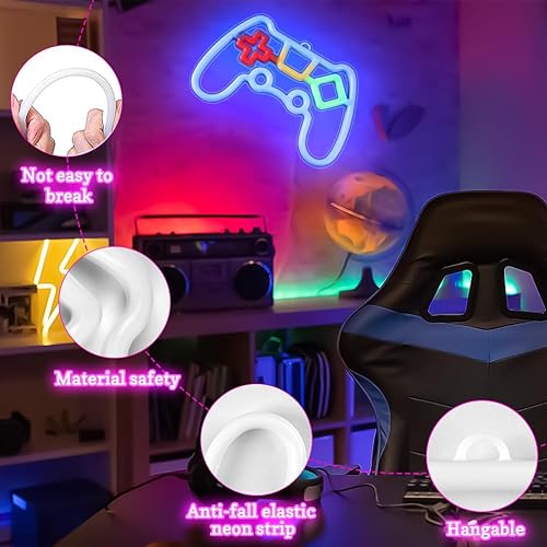 Miniatura 10 de Vicloon Letrero de neón para jugador, forma de controlador de gamepad  USB  batería LED de pared para decoración de sala de juegos, regalos retro de