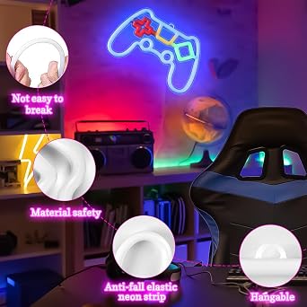Vicloon ゲーマーネオンサイン、ゲームコントローラーネオンサイン、ゲーマールーム装飾用、ゲームネオンサイン、バッテリーまたはUSB電源ライトアップ、LEDゲームネオンサイン、ゲームウォールデコレーション、ゲーマーギフト ティーン、男の子向け