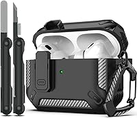 Vista 46 de RFUNGUANGO Funda para AirPod de 2ª generación con kit de limpieza, armadura protectora de carcasa dura militar con bloqueo para funda de carga