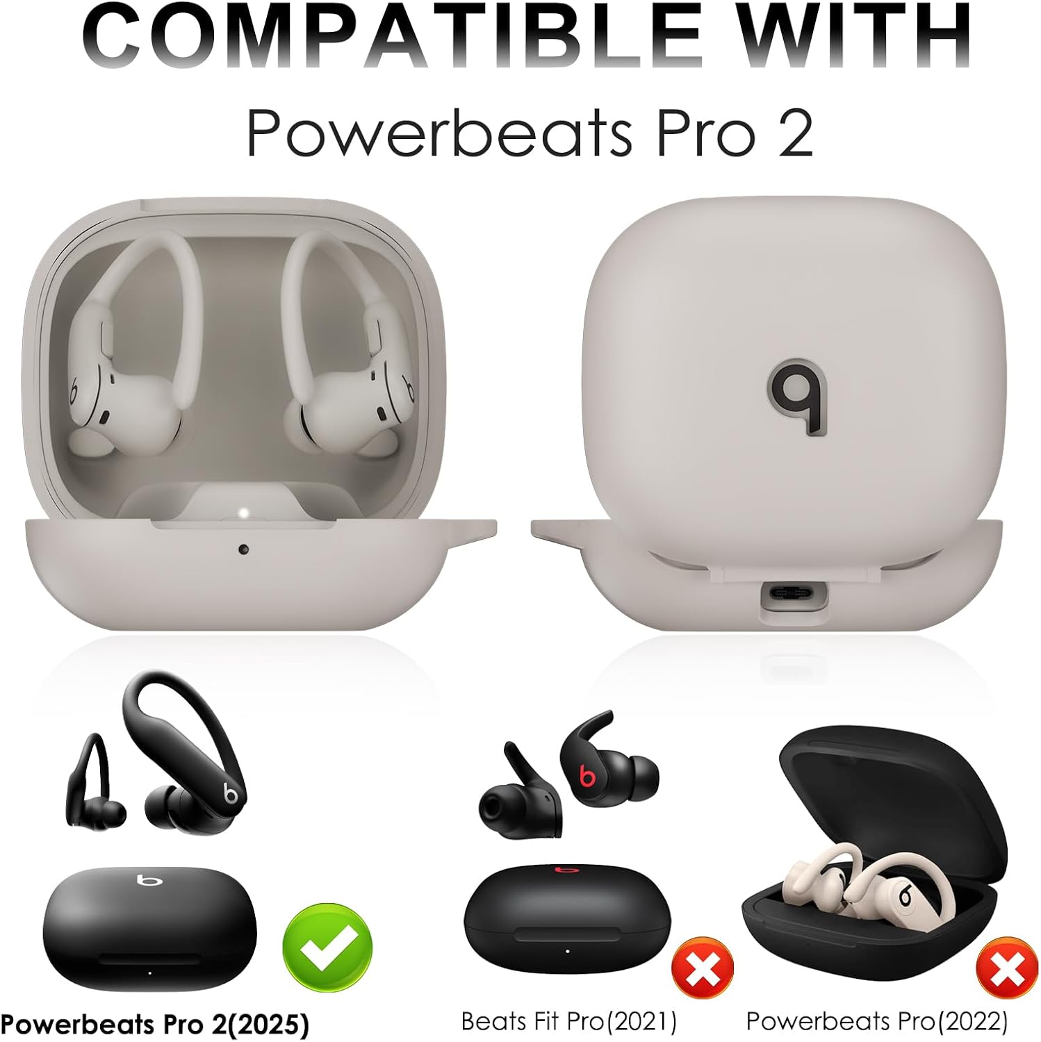 Compatible with Beats Powerbeats Pro 2 Case Cover, Soft Silicone Shockproof Protective Skin Case for Beats Powerbeats Pro 2 2025 with Cleaner Kit & Carabiner, Top Logo Visible (Quick Sand) - Image 2