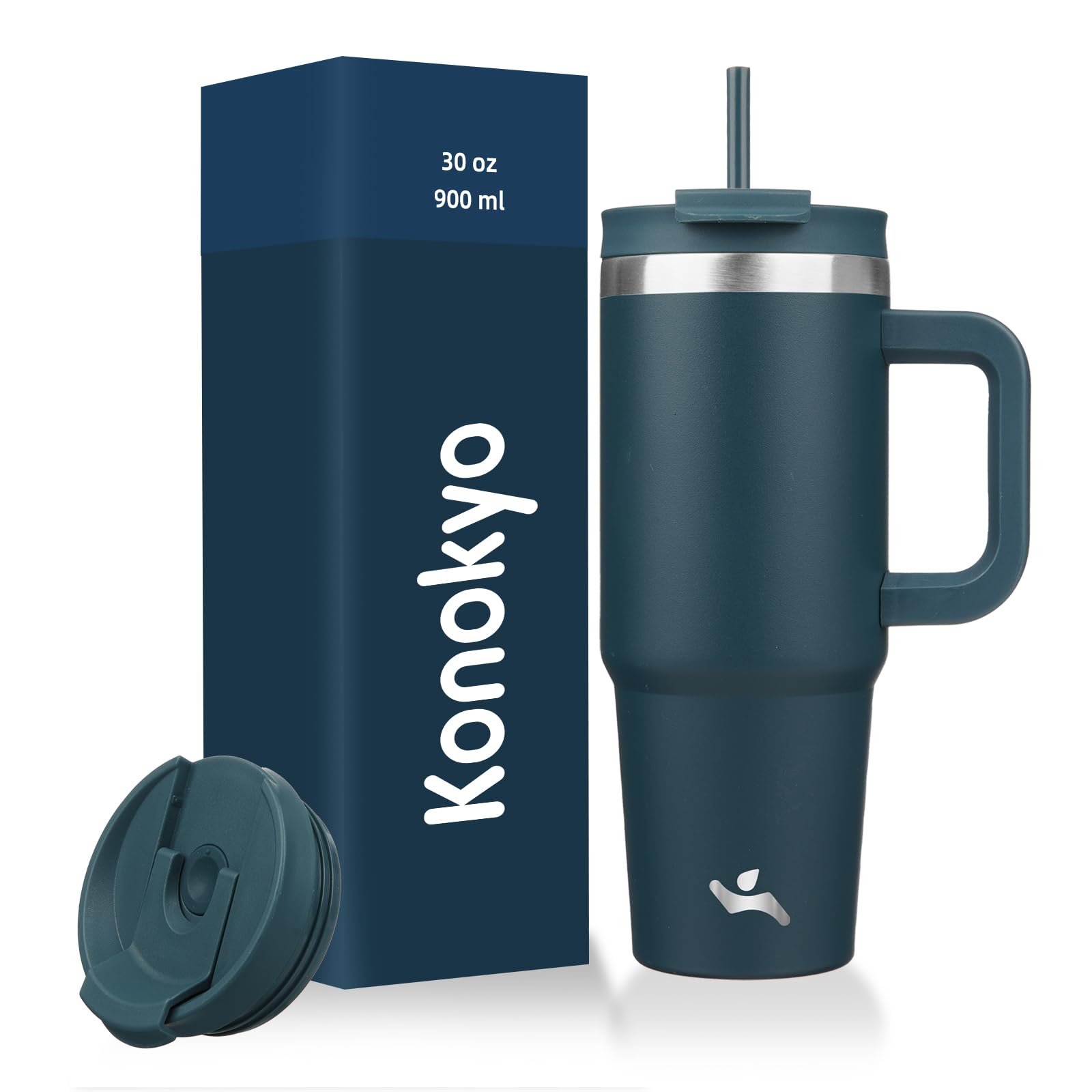 Konokyo 30 oz Insulated Tumbler Water Bottle with Handle, Straw Lid