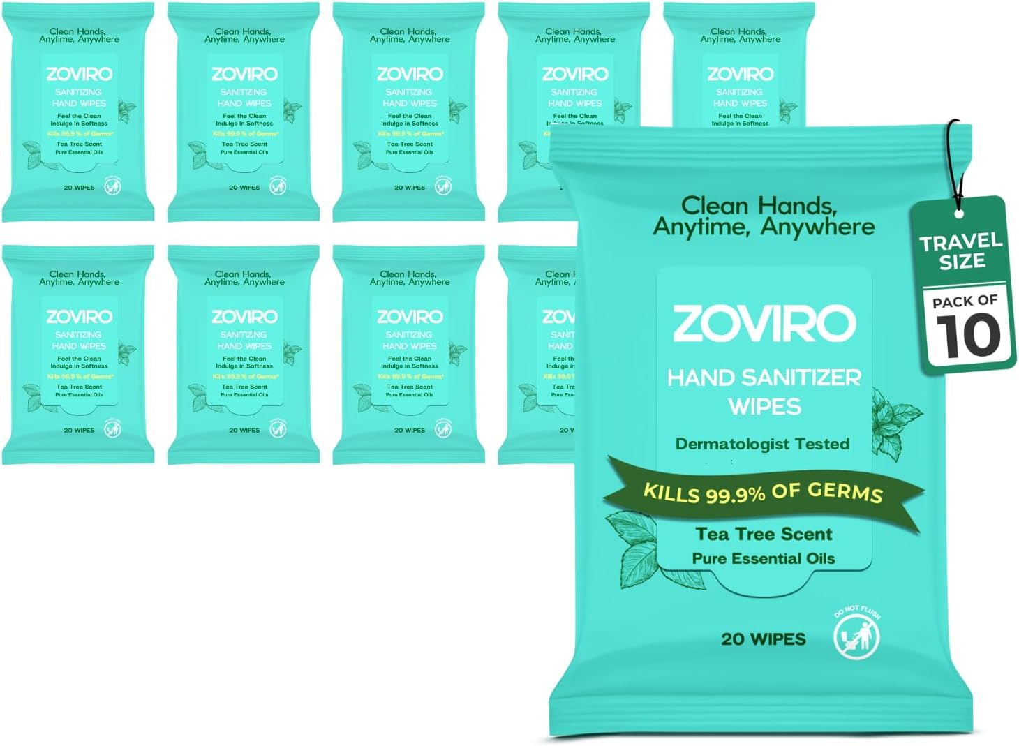 Hand Sanitizer Wipes, Moisturizing With Tea Tree ential Oil,