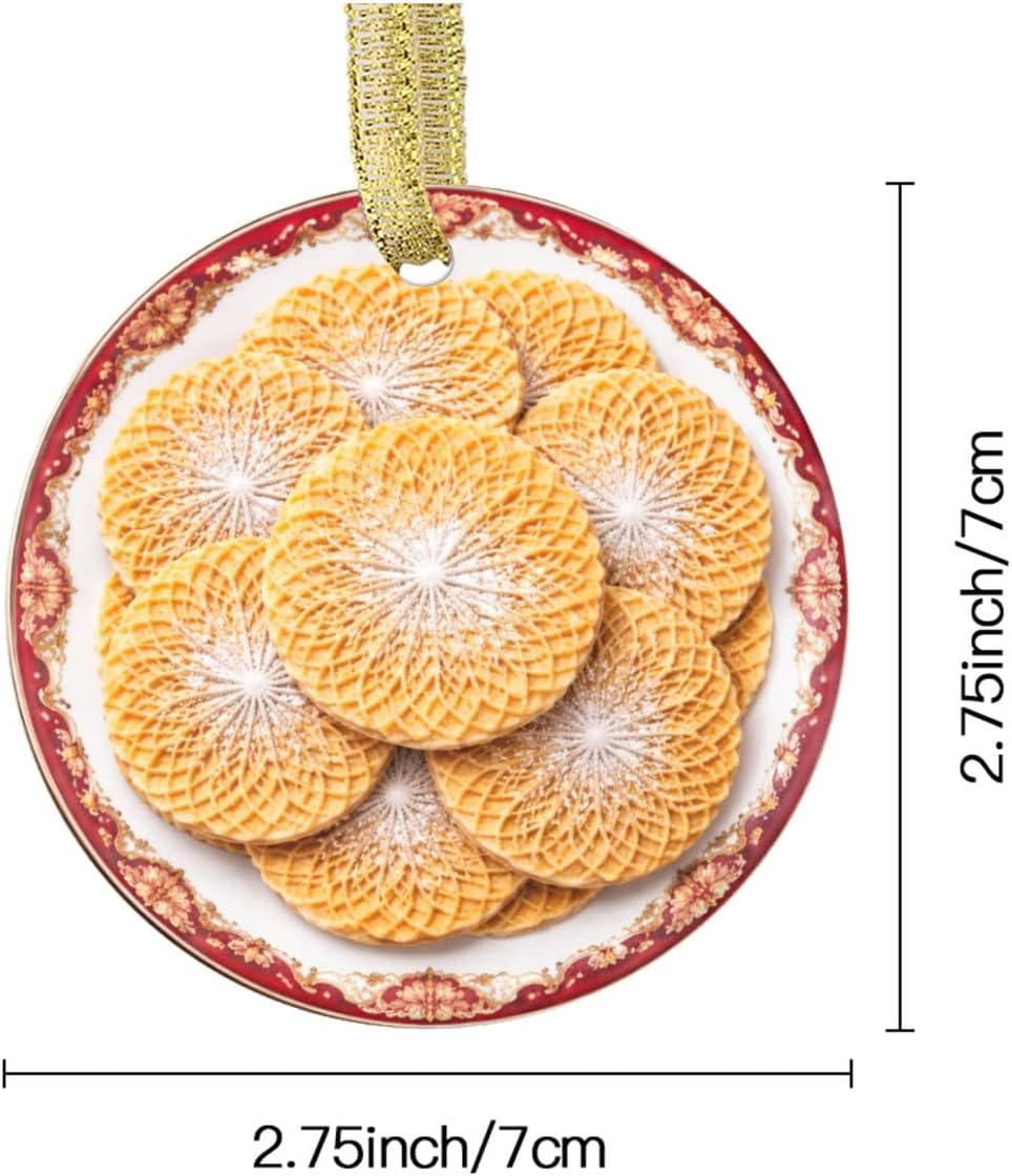 Traditional Pizzelle Wafer Cookie Anise Biscuit Sweet Crisp Bakery Dessert Old World Style Treat Personalized Food FLAT PRINTED IMAGE on Ceramic Ornament – NOT 3D, Custom Text Back, Christmas Ornament