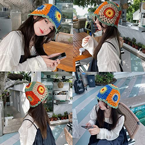 Jiatl Weyjia Crochet Bucket Hat For Women Knit Handmade Foldable Floppy Hat Fashion Cute Comfy And Casual (B-Colorful) #TOP4