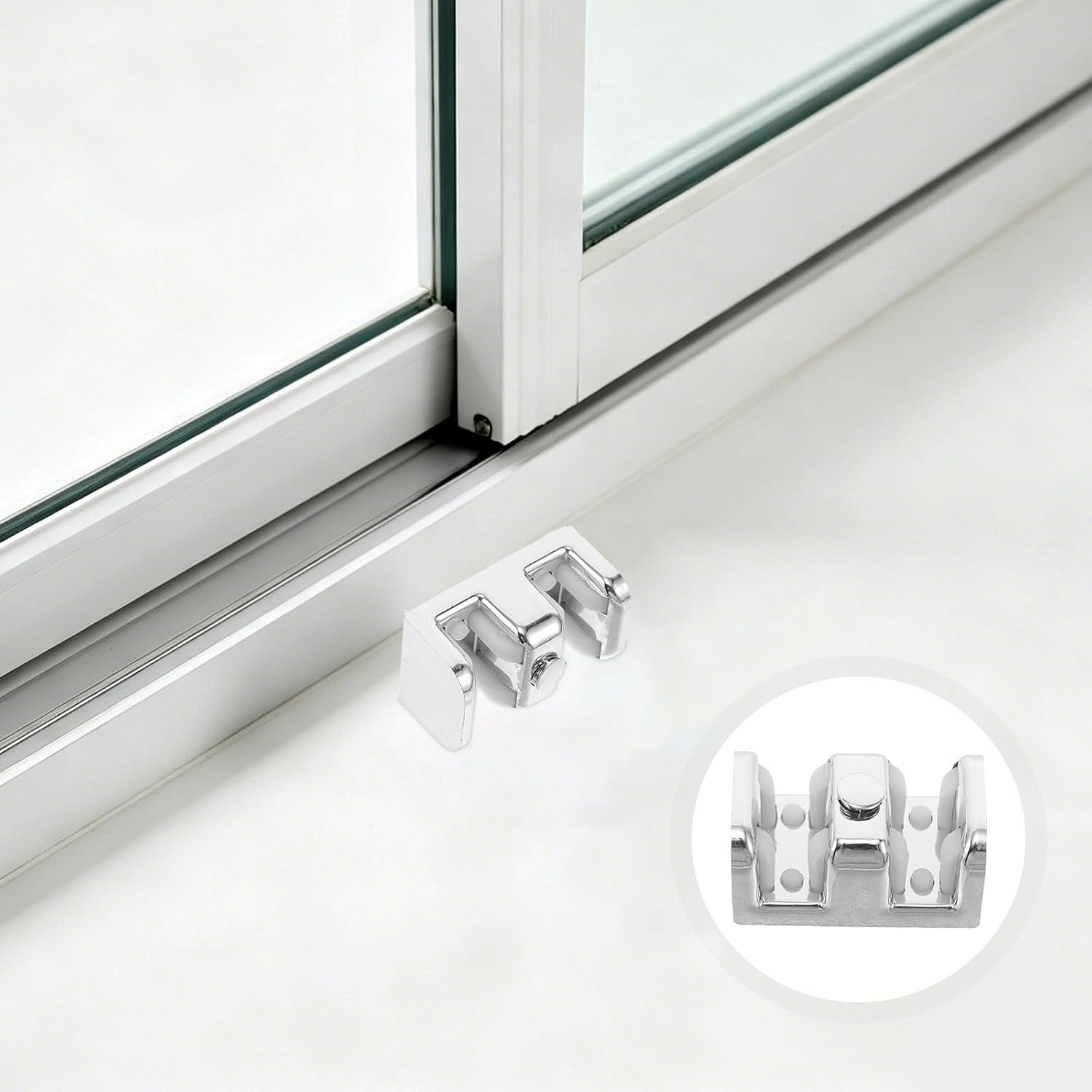 2pcs Sliding Glass Door Bumper Pads for Bathroom Shower Doors, Plastic Anti-Slip Noise Reduction Replacement Parts, Easy Installation and Cleaning, Silver Mountain-Shaped Design,