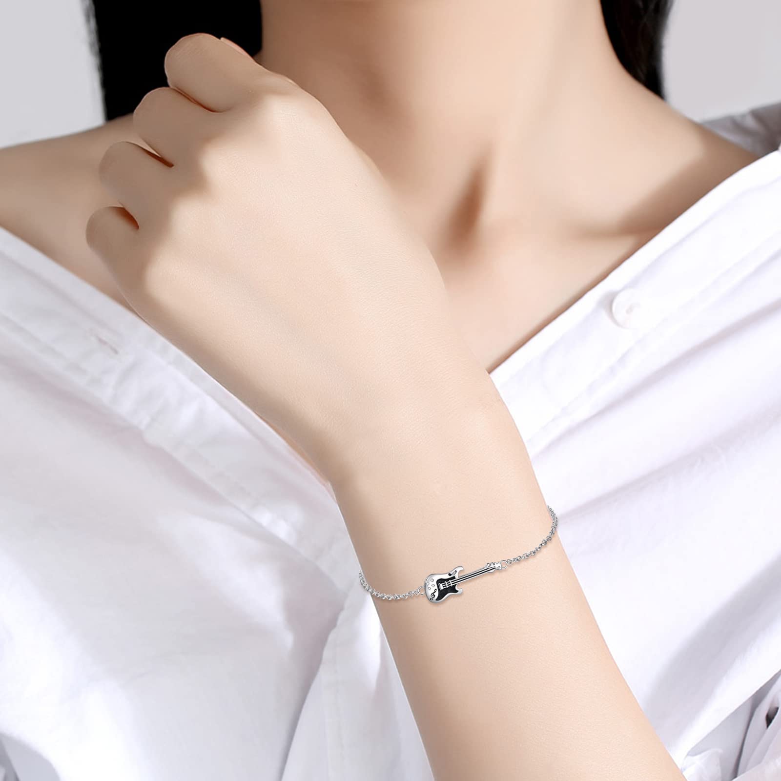 YFN Bracelet Guitare Argent Sterling Bijoux Musique Cadeaux Punk Rock pour Femme Homme Fille Garçons Amoureux de la Guitare