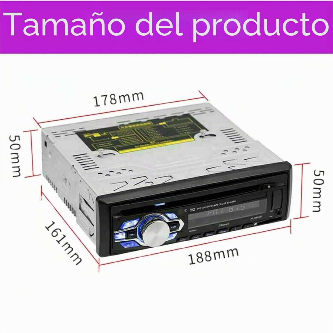 Estéreo para automóvil con Bluetooth, reproductor de CD y DVD, estéreo MP3, manos libres para automóvil, radio de audio soporte para radio FM / USB / entrada auxiliar con control remoto 1 Din 12V