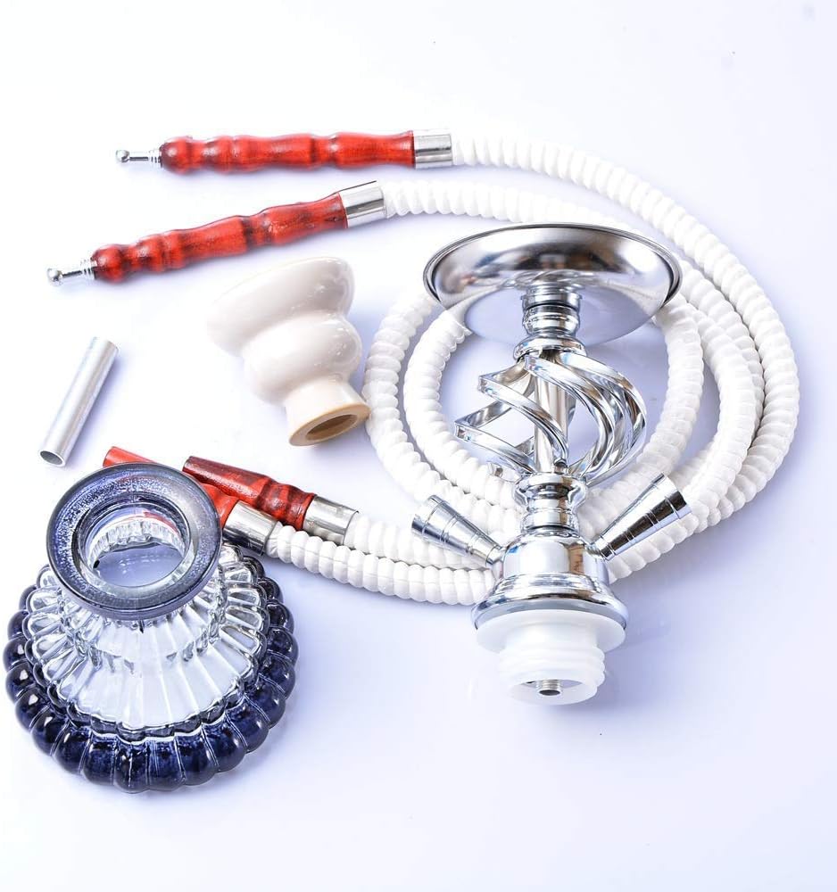 RAHVISH 11" Premium 2 Hose Hookah Complete Set,Portable Design Modern Shisha Hookah Kit with Hookah Accessories, Contain 10 Mouth Tips and 50 Punctured Aluminum Foil Covers with Black Travel Bag