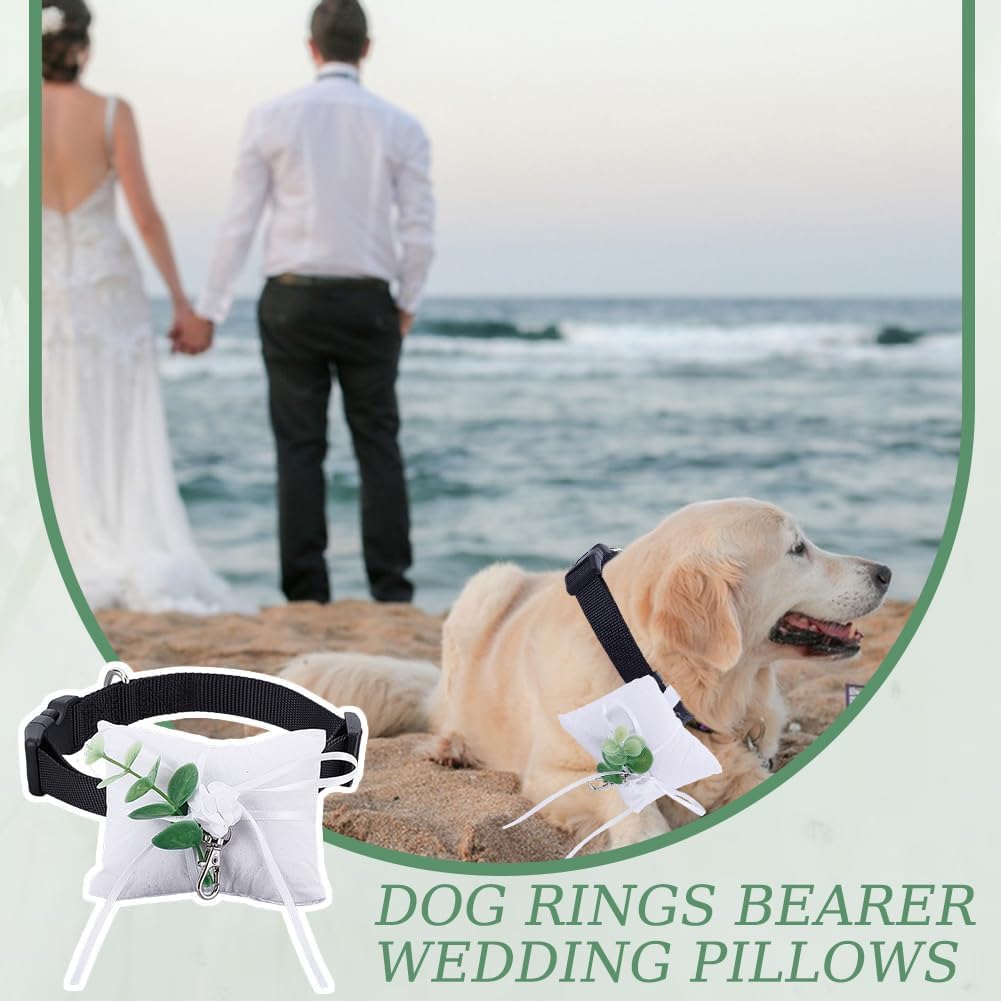 NBEADS 1 Set Dog Ring Bearer Wedding Pillows, 7.5x3.1 Inch Velvet Ring Display Pillow with Collar Alloy Swivel Clasps, for Dog Collar Engagement Proposal Ceremony Party, White image 5