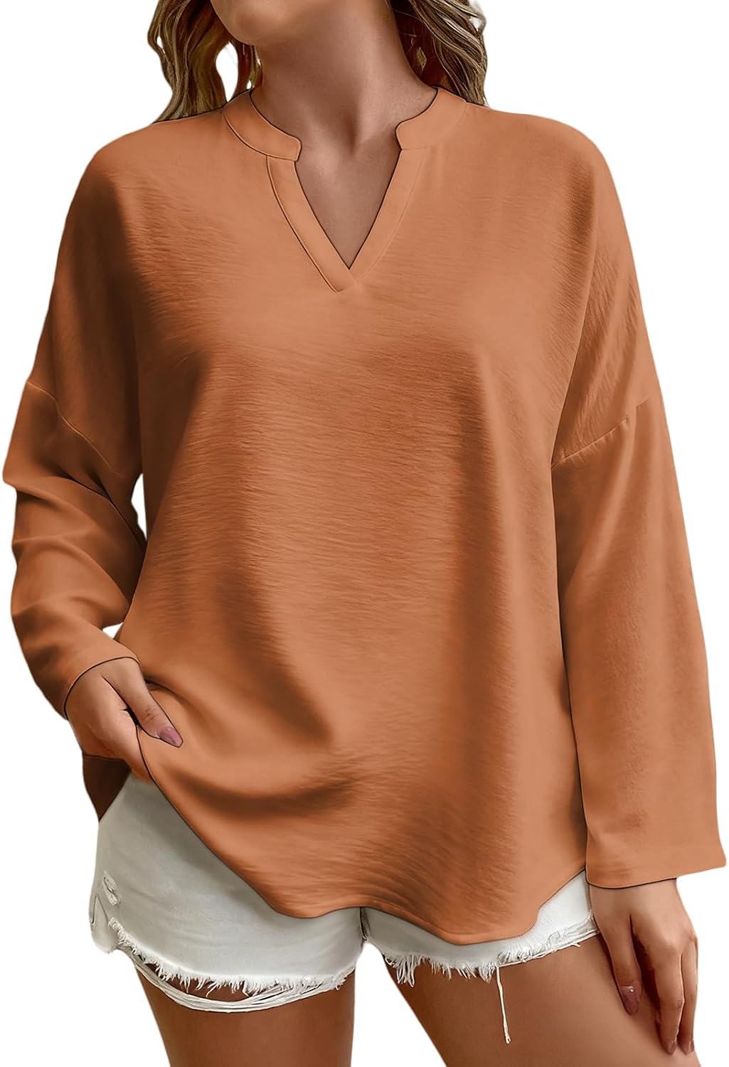 domirica Women Long Sleeve Solid Color T Shirt V Neck...