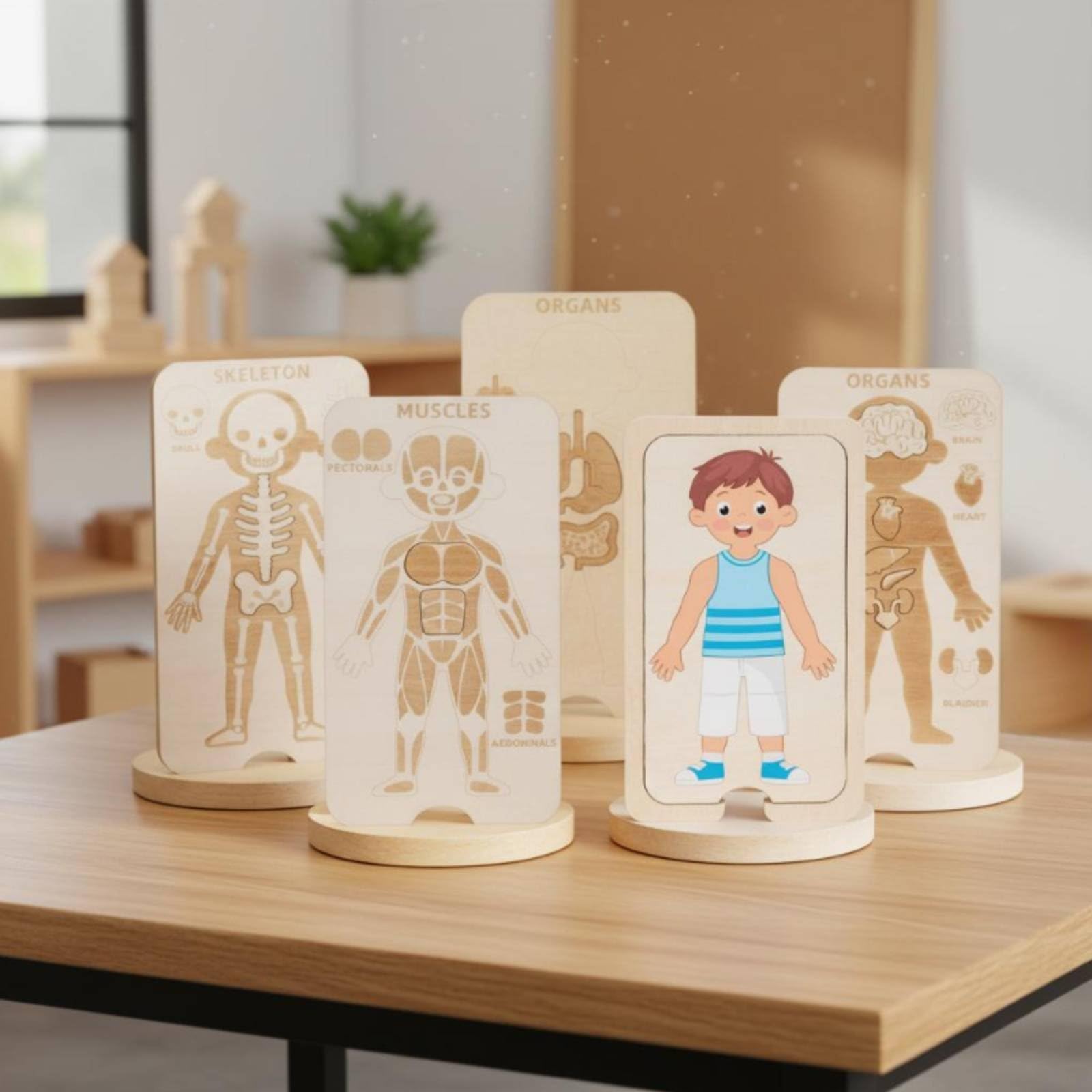 Puzzle Corpo Umano per Bambini in Legno con Strati di Muscoli Pelle Organi Scheletro per Sviluppo Motorio Adatto a Prescolari E, Bambina