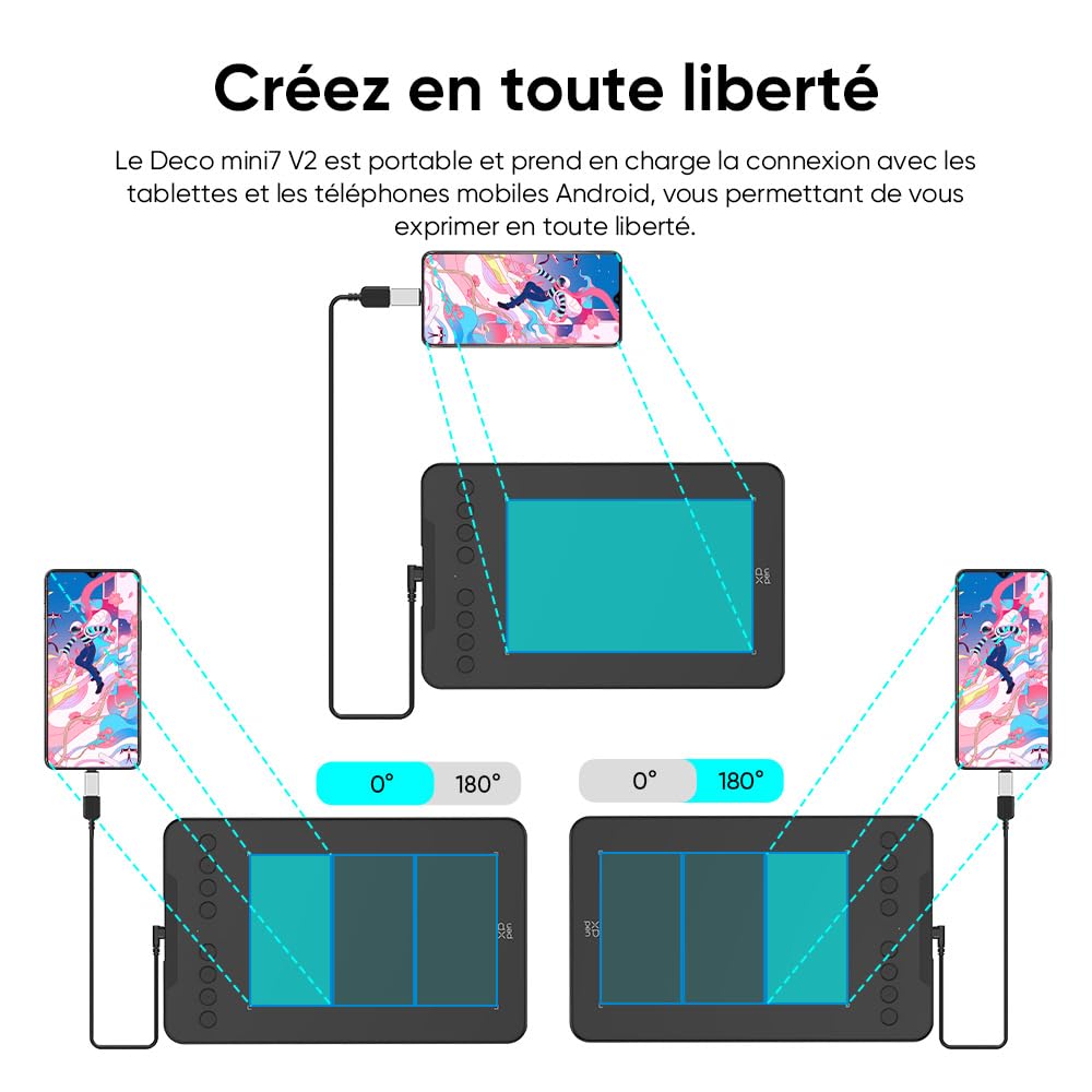 XPPen Deco mini7 v2 Tablette Graphique 7 Pouces 16k Niveaux de Pression Dessin sans Écran