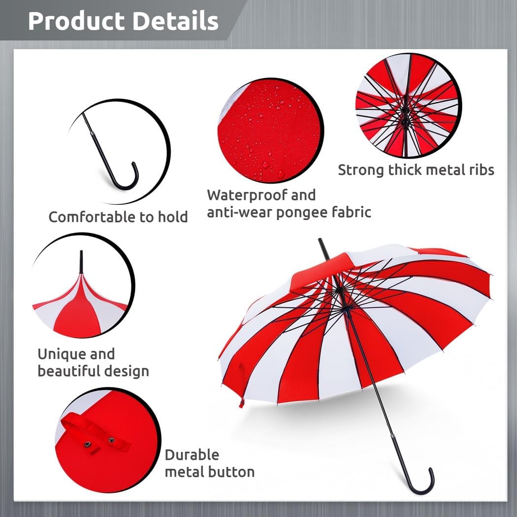 Pagoda Parasol Umbrella With Long Handle, Vintage Sun Umbrella For Photo Shoots, Stage Props, Travel And Rain Protection