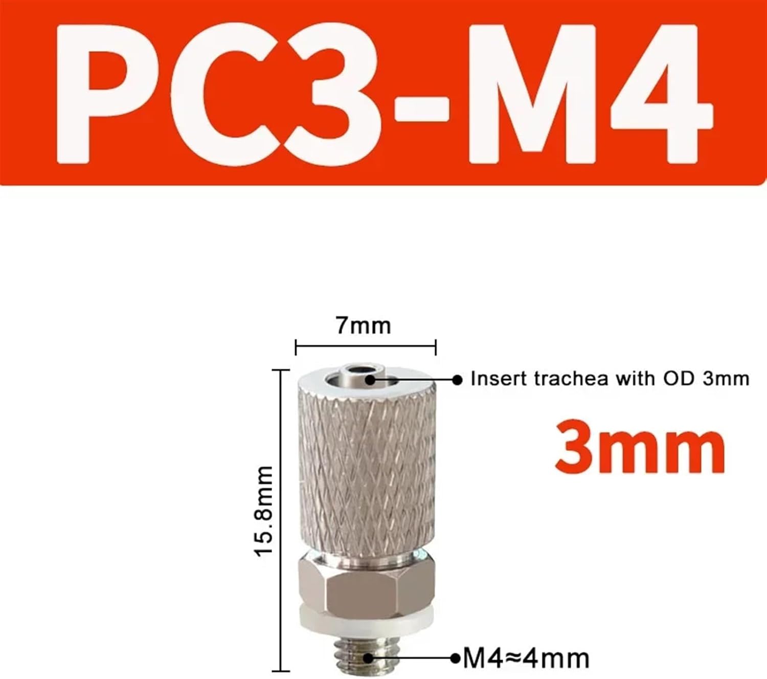Mini Pneumatic Pipe Connector PC PL Screw Through Quick Fitting Fast Twist Joint,Male Thread M3 M4 M5 M6 - Tube OD 3mm 4mm 6mm (Color : PC3-M4, Size : 10 pcs)