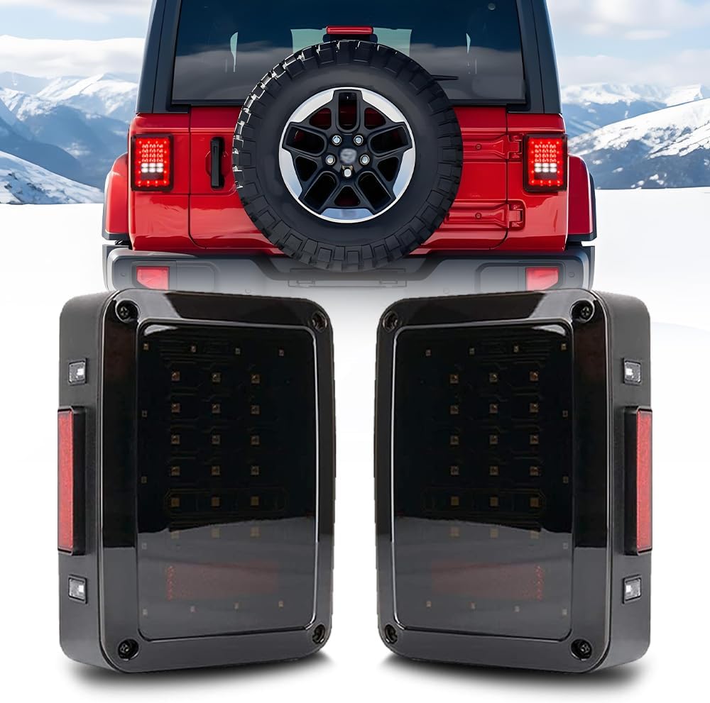 Jeep JK Tail Lights,Jeep JK LED Tail Lights, Smoke Lens Rear Brake Lights with Turn Signal & Reverse Backup Light, Plug & Play Replacement for Jeep Wrangler JK JKU 2007–2018 (Smoke)