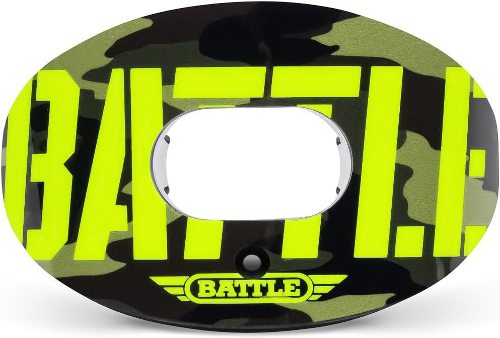 Battle Sports Oxygen Football Mouthguard, Green Camo | Maximum protection with a safe secure comfortable fit, Built-in airflow channels for easy breathing, No boiling required