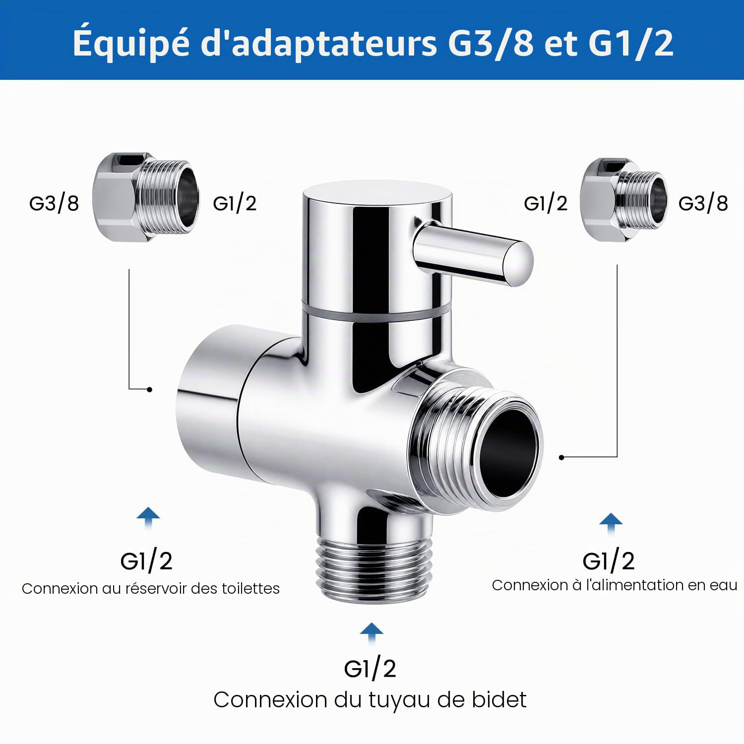 Douchette Toilette, WC Kit Complet,Kit WC, Pulvérisateur Pour l'hygiène Personnelle Quotidienne, Pomme de Douche Toilette avec Tuyau, Adaptateurs G1/2' et G3/8', Argent