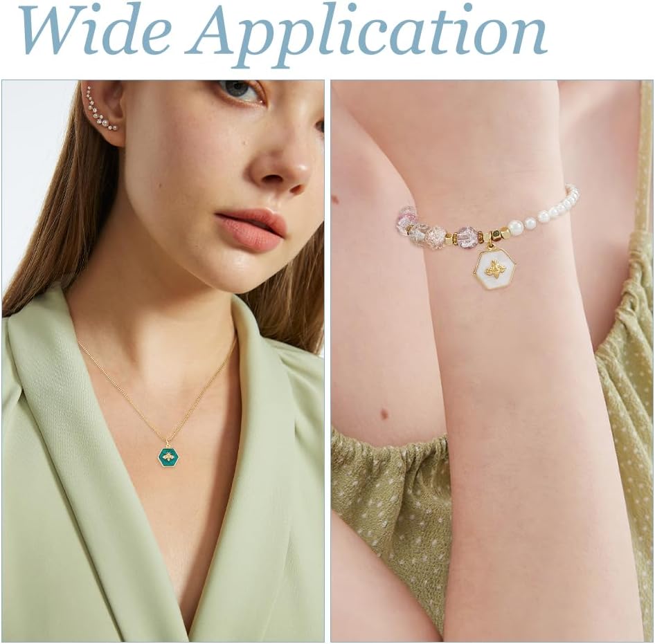 6Pcs Brass Enamel Charm 3 Styles Enamel Colorful Bee Charms with Jump Ring 18K Gold Plated Hexagon Animal Charms for Necklace Earrings Bracelets Jewelry Making DIY Crafts - Image 6