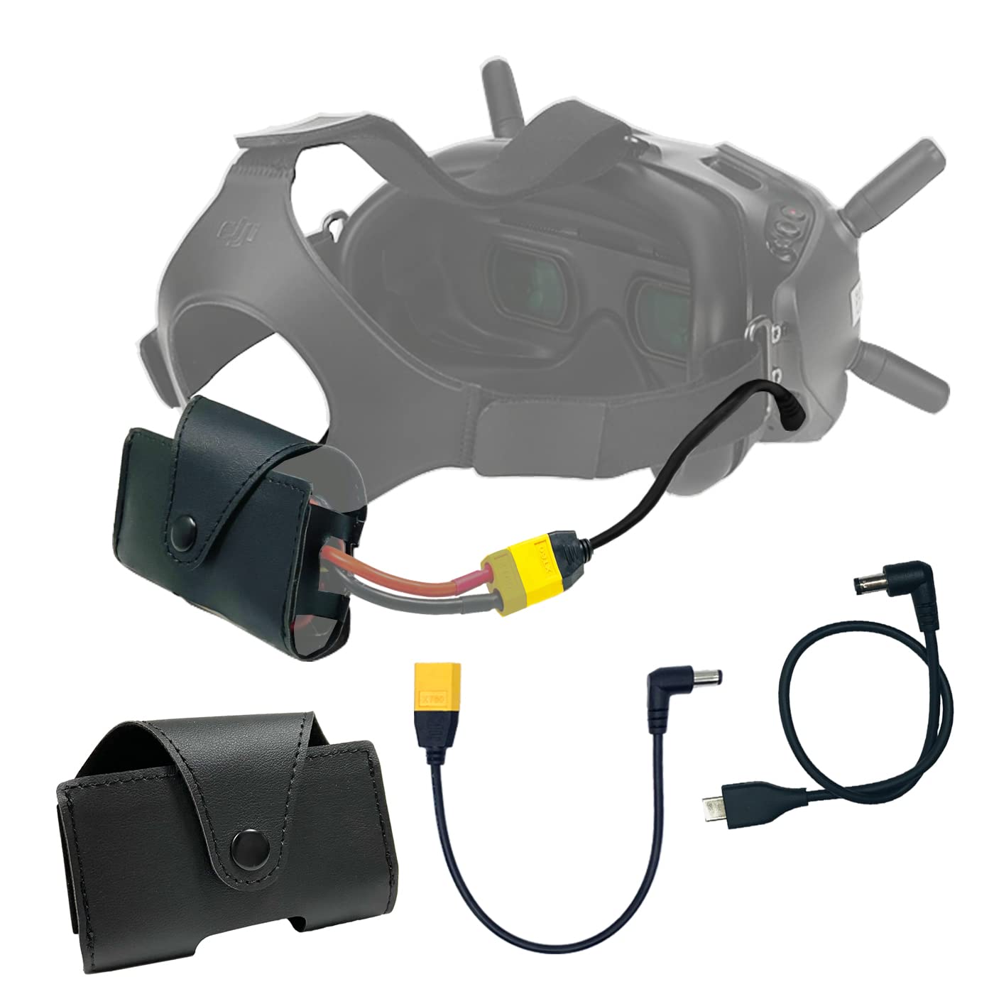 Power Cable XT60 Male Plug and Battery Holder Case for DJI FPV Goggles Lipo Battery, Power Charging Cable Replacement for DJI FPV Combo Accessories(XT60/Type-C Cable+Battery case)