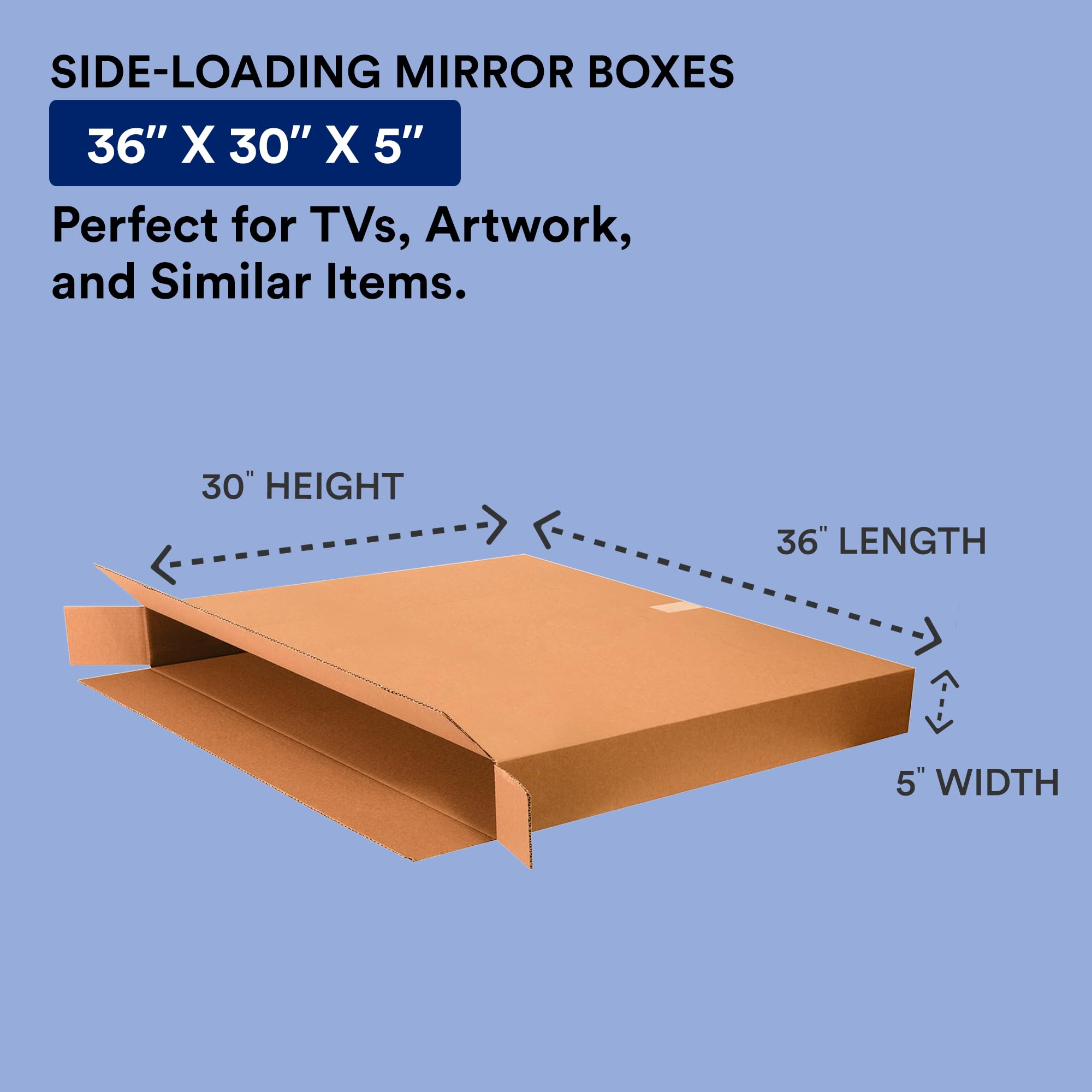 Cajas Envío rápido carga lateral bf36530fol cartón corrugado cajas, 36 "x 5" x 30 ", para espejos y obras de arte, Kraft (Pack de 20)