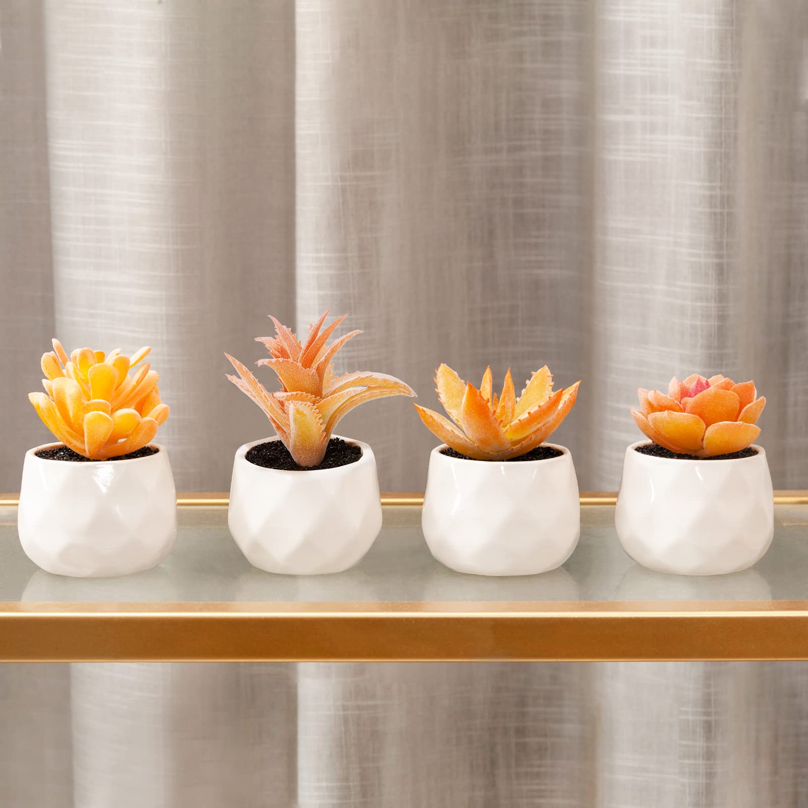 Suculentas artificiales artificiales en macetas, mini plantas falsas naranjas para escritorio de mujer, pequeñas suculentas realistas para accesorios de oficina en casa, alféizar de ventana, 7