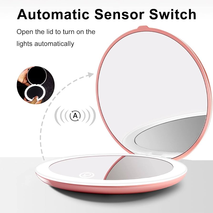 Amazon.com: P TOPPSTORE LED Lighted Compact Mirror,4 Inch 1X/5X  Magnification Travel Makeup Mirror,Rechargeable Portable Compact Mirror  with Light for Handbag, Purse, Pocket, Pink : Beauty & Personal Care
