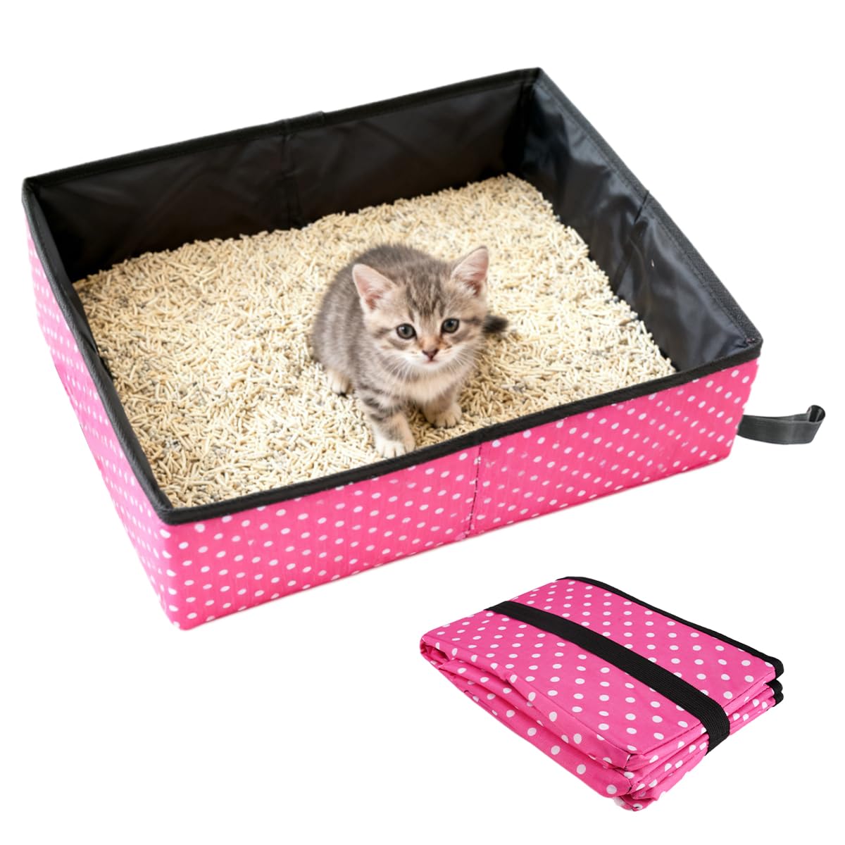 Arenero Gatos 40 x 30 x 13 cm, Liviana, Caja de Arena Portátil para Gatos, Fácil de Limpiar, para Uso Doméstico, Camping al Aire Libre y Viajes, Fácil de Llevar para Viajes