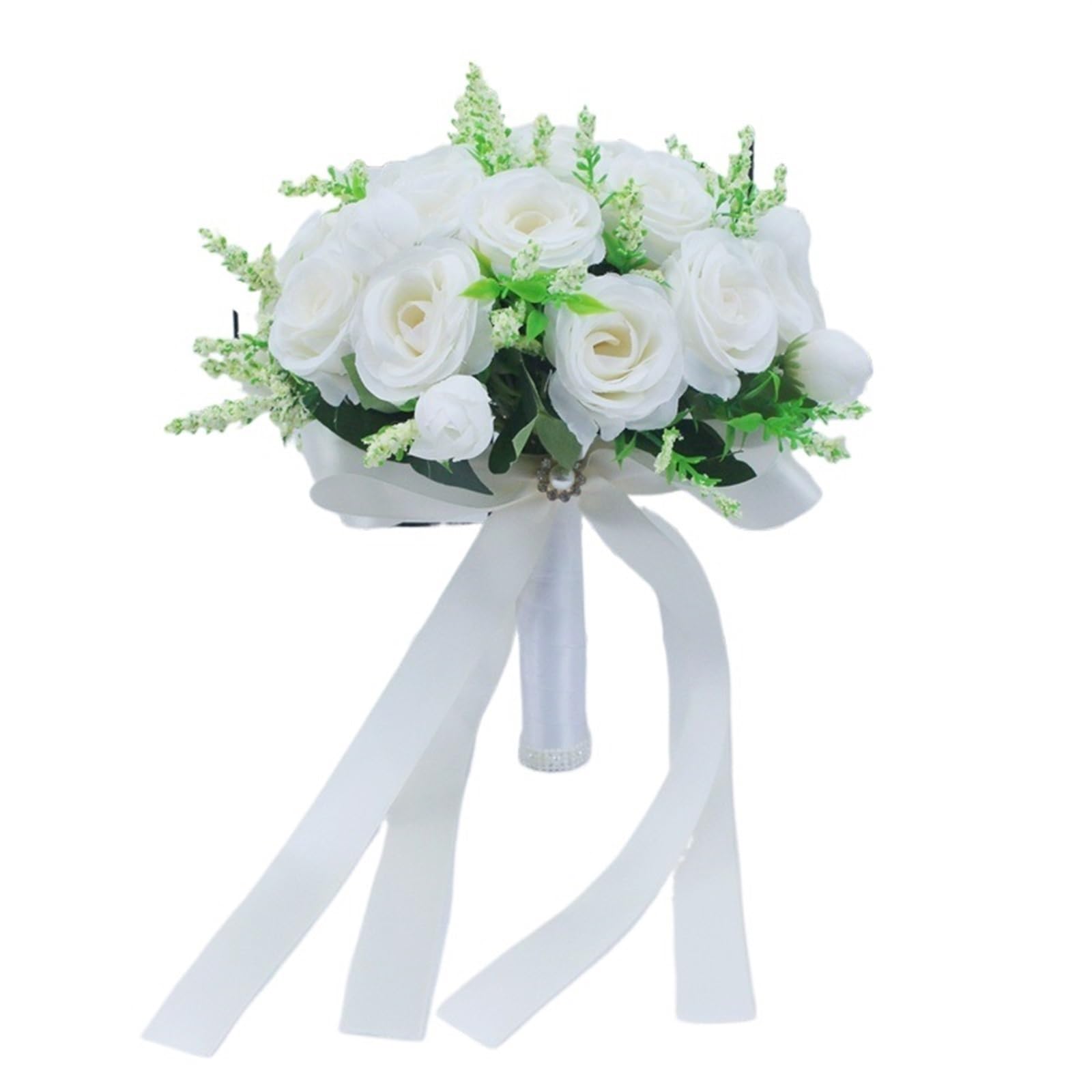 ZGCrumphant Artificial Wedding Bouquet Bridal Bridesmaid Wedding Bouquet White Silk Flowers Roses Handmade Artificial Bride Mariage Accessories(Color1)