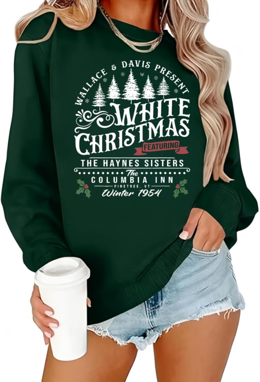 White Christmas Sweatshirt for Women Christmas Tree Sweatshirts Xmas Holiday shirt Funny Graphic Pullover Sweater
