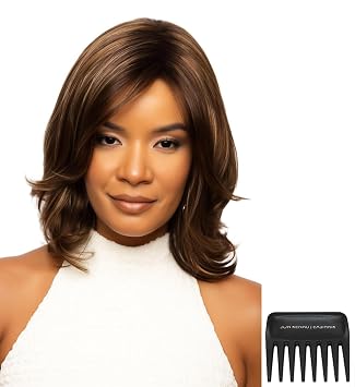 Noriko Bundle - 3 Items Carrie Wig, Christys Wigs Q & A Booklet & Wide Tooth Comb - Color Almond Spice-R