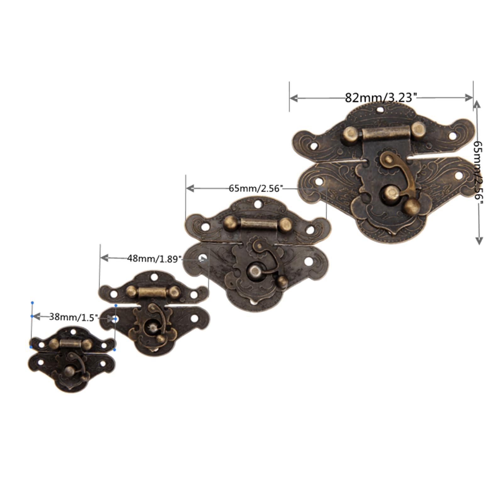 Dophee 5Pc 48x37mm Retro Vintage Decorative Cabinet Latches Hasp Pad Lock Clasp for Jewelry Wooden Box Case Chest 3