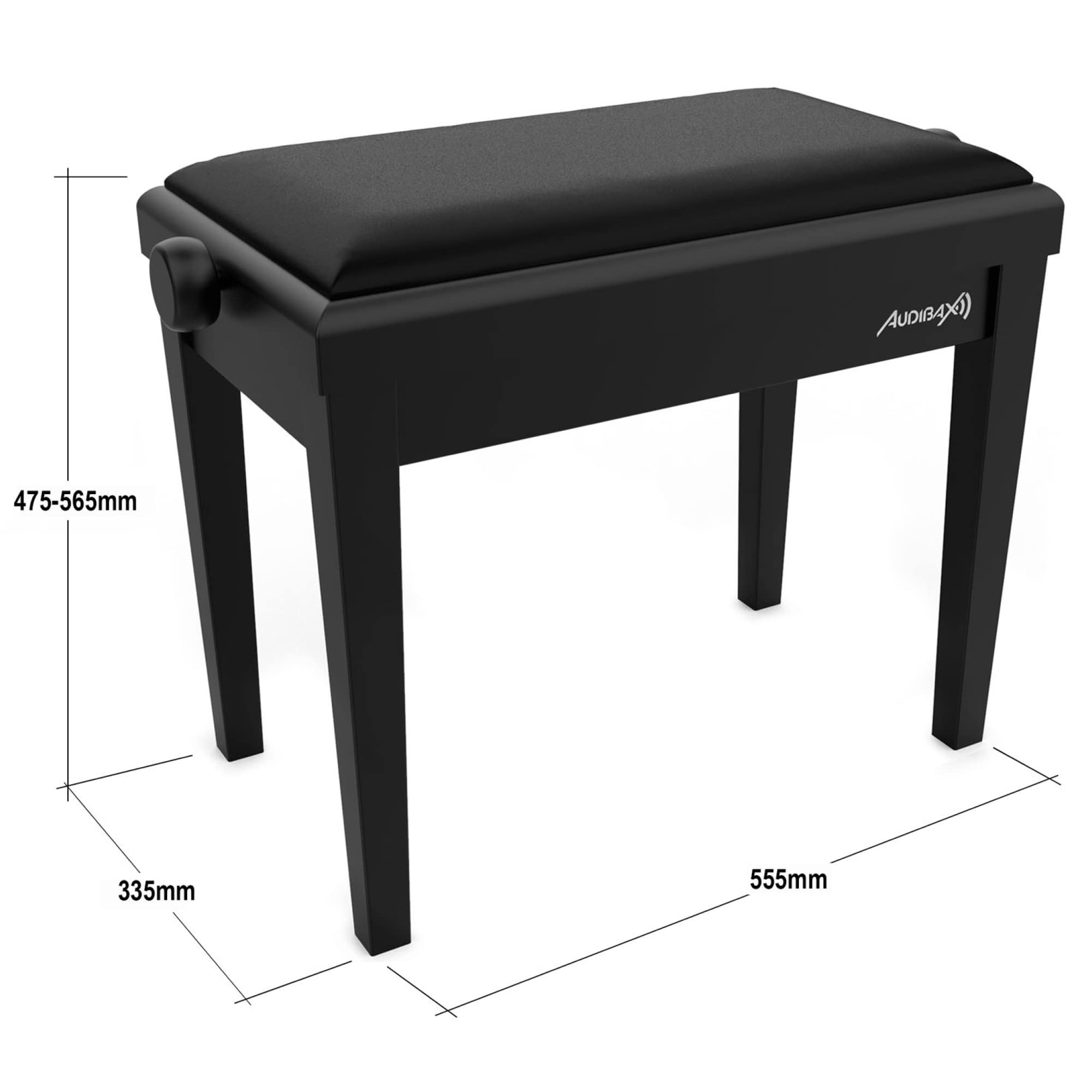 Audibax KB600 Black - Sgabello per Pianoforte o Tastiera - Panca per Pianoforte Pieghevole per Impieghi Gravosi - Altezza Regolabile da 47,5 a 56,5 cm - Sgabello per Tastiera Imbottito - In Legno