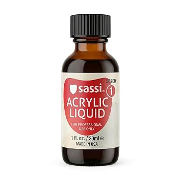 Sassi Acrylic Liquid Monomer EMA Made in USA, Professional Nail System, Non-Yellowing, Self-Leveling, Strong Adhesion for Acrylic Nails 1oz