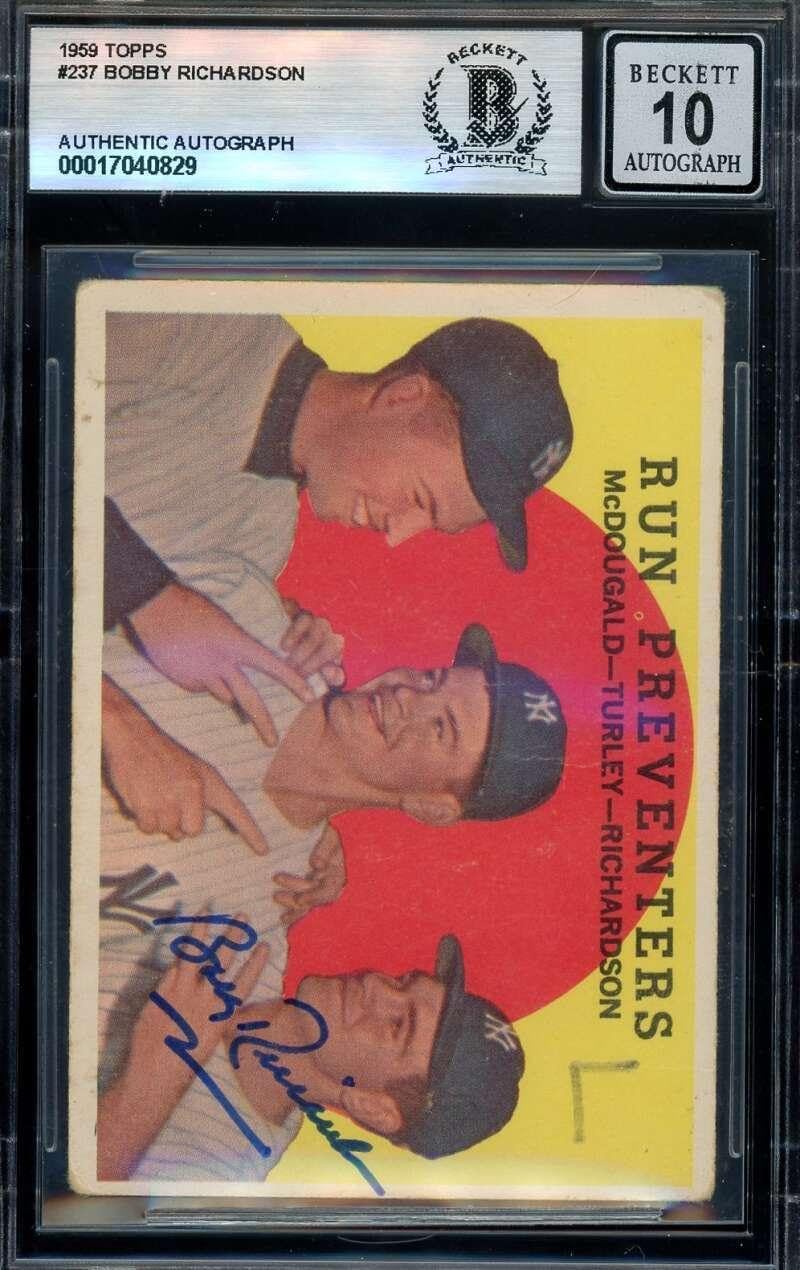 Bobby Richardson Gem Mint 10 Beckett BAS Signed 1959 Topps Autograph - Baseball Slabbed Autographed Cards