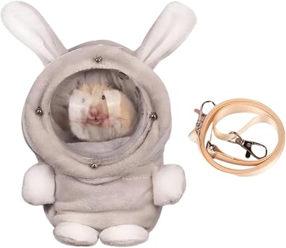 Sugar Glider Bonding Pouch Bonding Pouch Carry for Rat Syrian Hamster Hedgehog Small Pocket Pets, Gerbil Travel Bag Cute Bunny-Shaped Outing Bag with Large Transparent Window Grey,Large