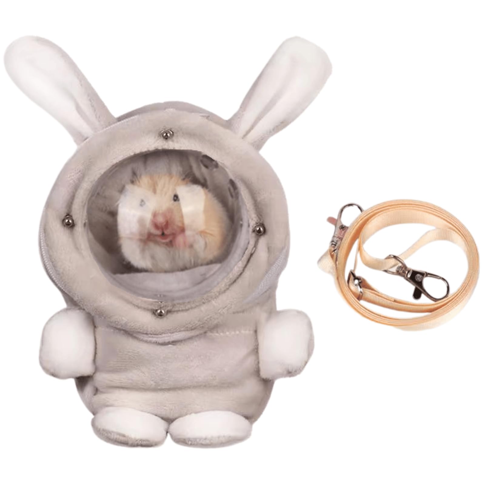 Sugar Glider Bonding Pouch Bonding Pouch Carry for Rat Syrian Hamster Hedgehog Small Pocket Pets, Gerbil Travel Bag Cute Bunny-Shaped Outing Bag with Large Transparent Window (Grey,Large)