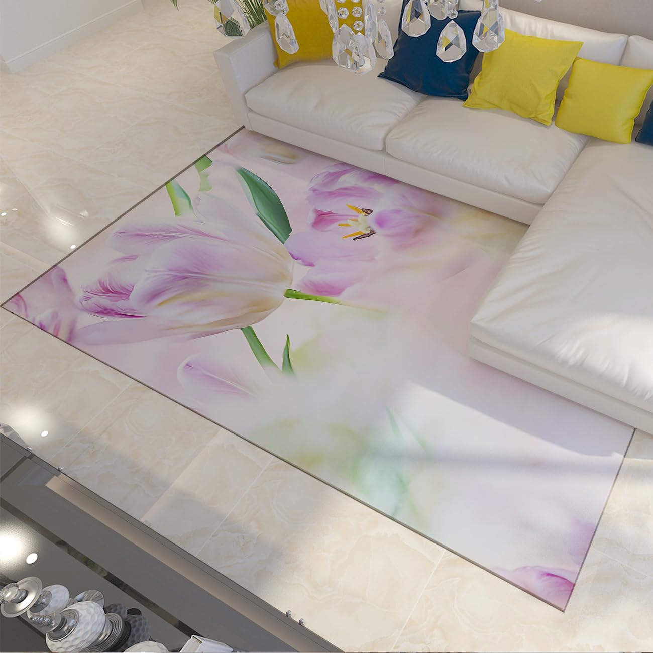 Tapis floraux modernes 80x120 lavable fin pliable motif tulipe violette