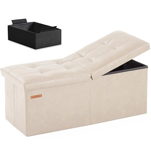 HAUSFRAU 31.5 Inches Ottoman with Storage Bench, Folding Ottoman Bench