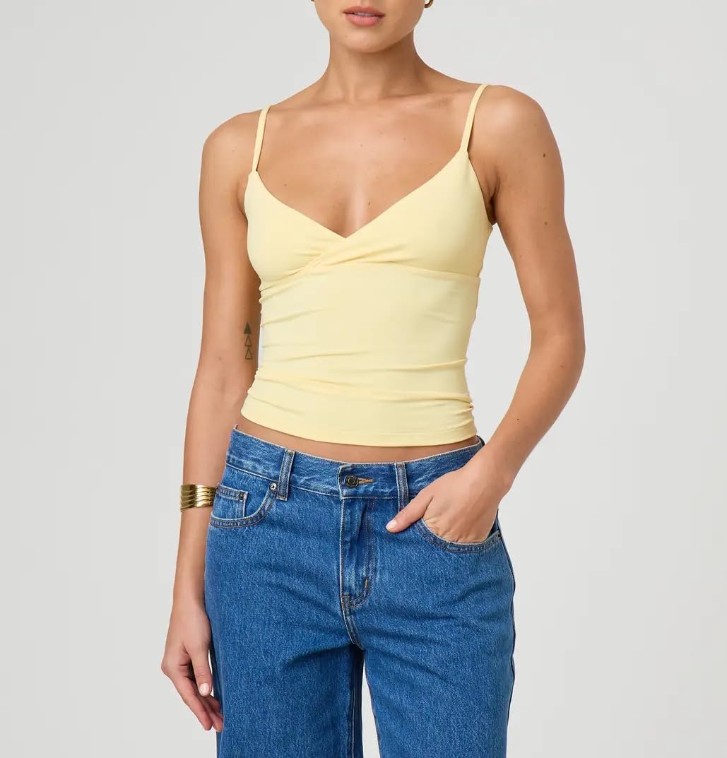Giraropa Women Summer Basic Cami Shirt Sexy Sleeveless Spaghetti Strap V Neck Tank Top Y2K Slim Fit Going Out Crop Tops - Image 2