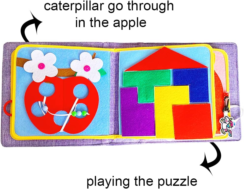 Montessori Fabric Quiet Book for Toddlers 3 4 5 6 Year Old - Toddler Busy Book with Touch, Feel and Learn Activities for Boys and Girls Travel Toys Sensory Book Baby Gifts