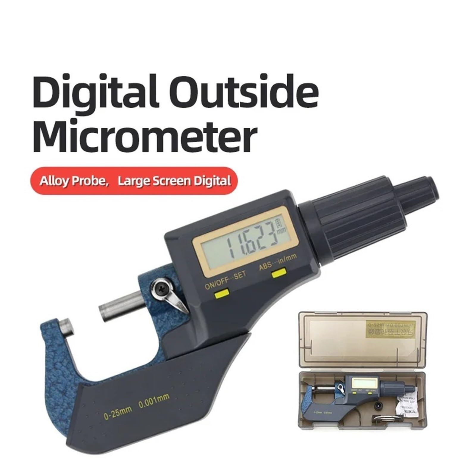 Micrometro esterno da 0-25 mm digitale Strumenti di misurazione Calibri for Micrometri esterni Elettronici Test del diametro