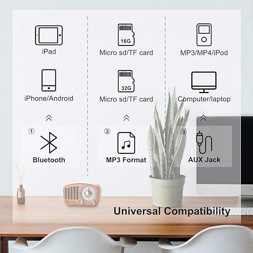 Miniatura 5 de PRUNUS J-919 - Altavoz Bluetooth retro con sonido de mejora de graves volumen fuerte BT5.0, MP3 y radio FM, radios vintage de madera, entrada AUX y