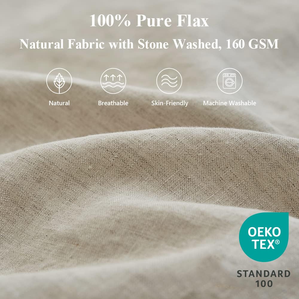 Simple&Opulence 100% Linen Duvet Cover Set 3pcs with Bowknot Ties Closure Natural French Washed Flax Solid Color Soft Breathable Farmhouse Bedding - Linen, Queen Size