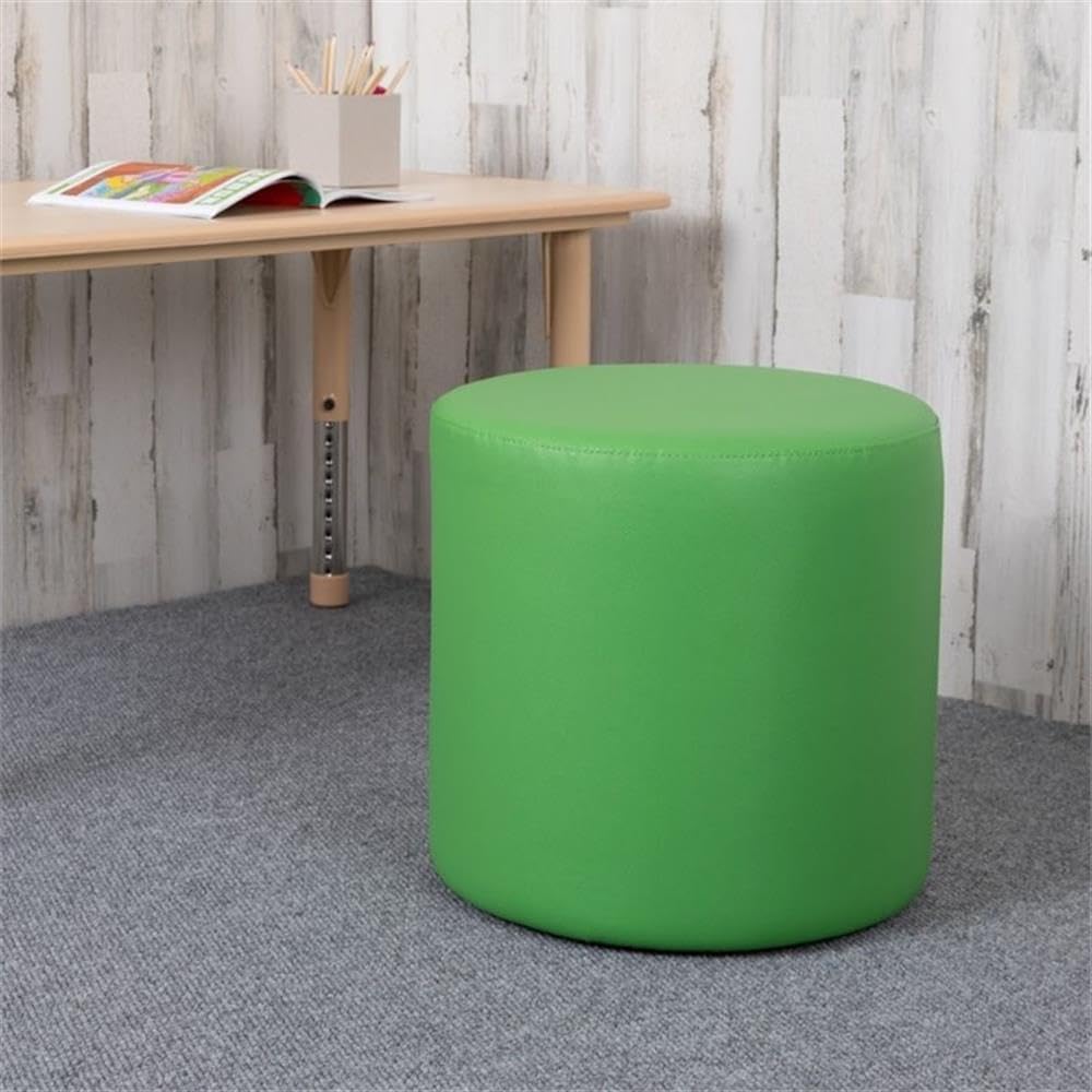 BOWERY HILL 18" Collaborative Circle Classroom Chair, Soft Vinyl Upholstery, Green Finish, Modern Style, Durable Plywood Frame, Adjustable Glides, Suitable for Kids and Adults, 440 lb Capacity