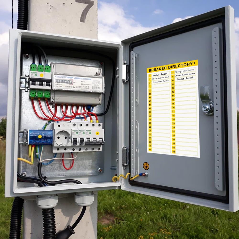 7szt. naklejek katalogowych, 3szt. naklejek numerowych na wyłączniki, naklejki do etykiet rozdzielczych, naklejki do skrzynki elektrycznej, wodoodporne, wielokrotnego użytku, samoprzylepne
