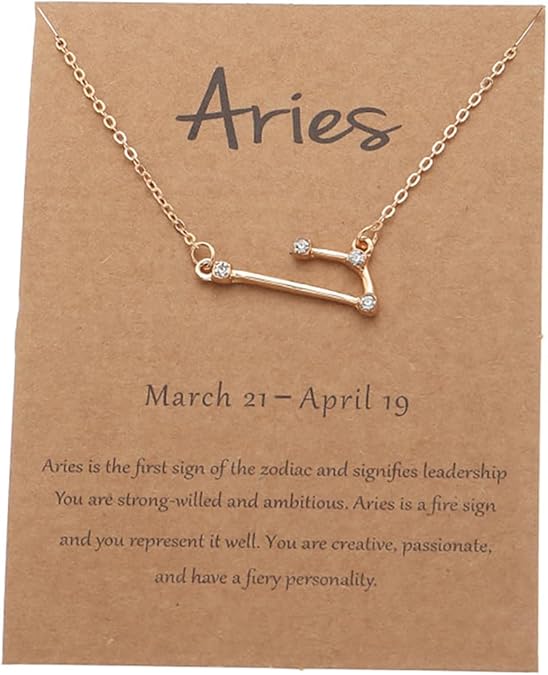 Rhinestone 12 Constellation Necklaces for Women 14K Gold Plated Horoscope Astrology Zodiac Necklace